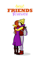 Best friends forever typographic vector design for greeting, invitation card. Iisolated text, lettering composition. Holiday illustration, Happy Friendship Day celebration background template.