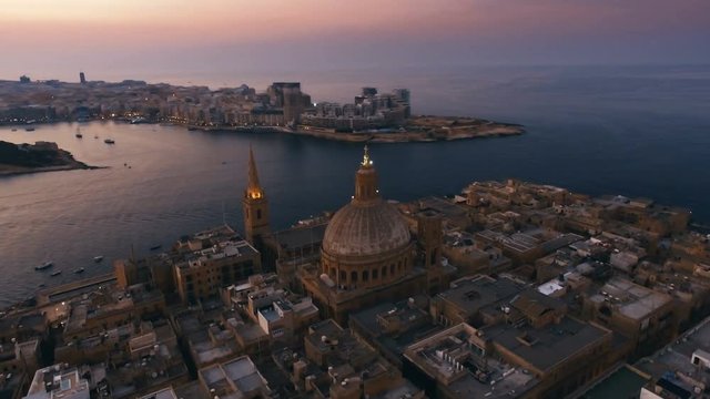 Dome of Carmelite Church Valletta at sunset