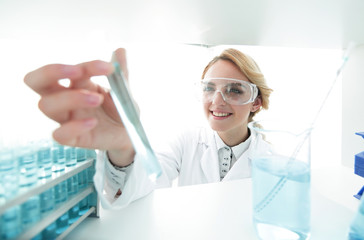 closeup.portrait of doctor biologist in the lab.