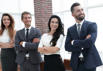 successful business team looking at copy space