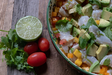Striped bass prepared with authentic peruvian ceviche recipe
