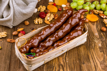 churchkhela on wooden background