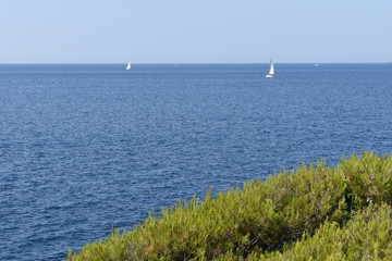 Coastline and Adriatic sea view near Hvar island, Hvar, Croatia, June, 2018
