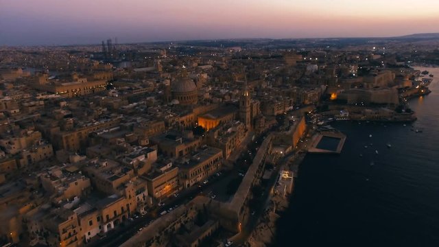High Aerial shot of Valletta at night