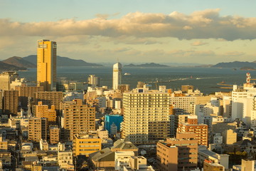 Cityscape of Takamatsu city in the twilight,Kagawa,Shikoku,Japan