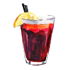 Tropical cocktails are made in watercolor. Isolation on a white background