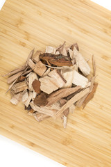 Pile of shredded wood chips for smoking meats