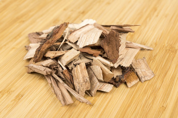 Pile of shredded wood chips for smoking meats