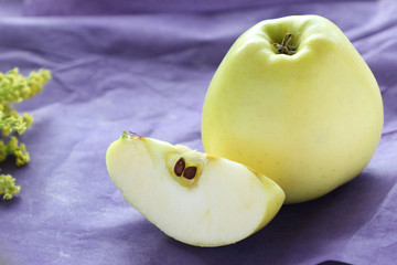 an apple on a purple background