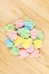 Multicolored jelly birds coated with sugar coating