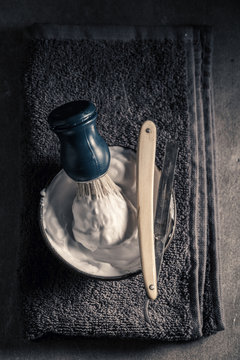 Antique shaving set with brush, razor, soap