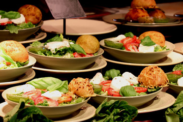Caprese Salads in a self-service restaurant