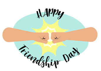 Fist bump, Happy Friendship Day concept with masculine fraternal greeting. vector illustration, fist bump and inscription 