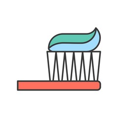 toothbrush and toothpaste, dental related icon, filled outline
