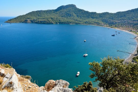 View over Kumlubuk bay on Bozburun peninsula in Turkey.