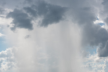 Fototapeta premium picture of rain coming out of cloud seem from far away