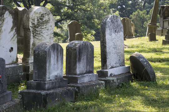 old grave stones wide view