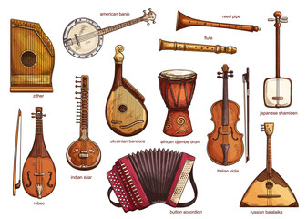 Fototapeta premium Retro musical instruments set realistic design