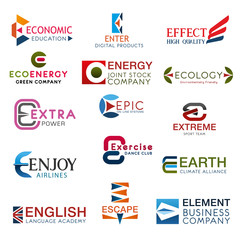 Capital E letter symbols for business vector icons