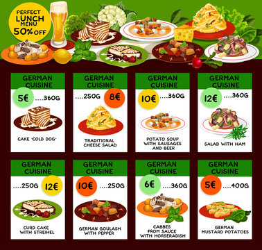 German cuisine menu with prices and half discount