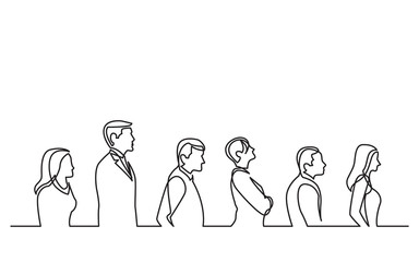 continuous line drawing of people standing in line
