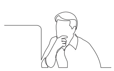 continuous line drawing of computer worker focused on work