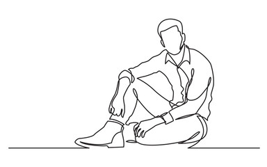 continuous line drawing of sitting young man in boots