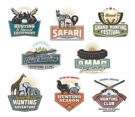 Hunting safari icons with animals and hunter guns © Vector Tradition