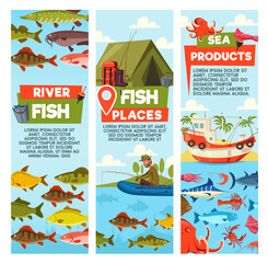 River fish and seafood products vector banners