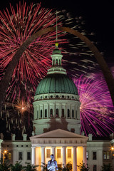 Fireworks under the Gateway Arch in St. Louis Missouri