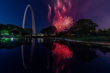 Fireworks under the Gateway Arch in St. Louis Missouri