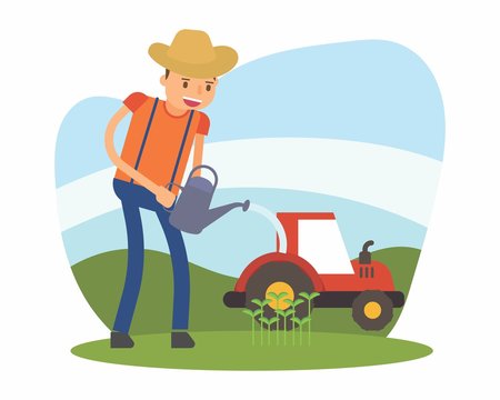 cute farmer farming harvest farms planting agriculture agriculturist tiller watering cartoon character