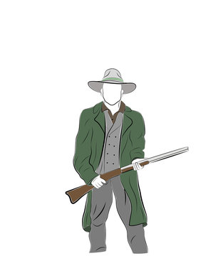 man is a cowboy. stands with a gun. vector illustration.