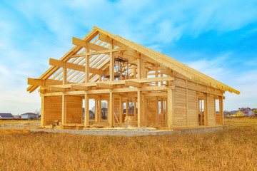 Home construction. The frame of the house. Cottage. The beginning of the construction of the...