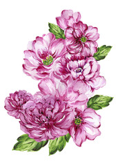 watercolor gouache elegant vintage purple flower hand painted