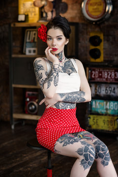 Beautiful girl dressed at pin-up style