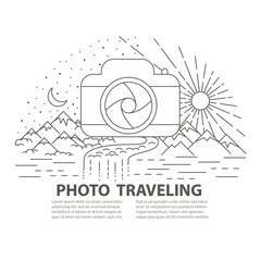 Flat line style photo travel banner - 213572756
