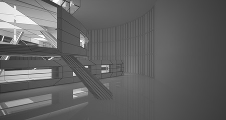 Abstract drawing white parametric interior. Polygon black drawing. 3D illustration and rendering.