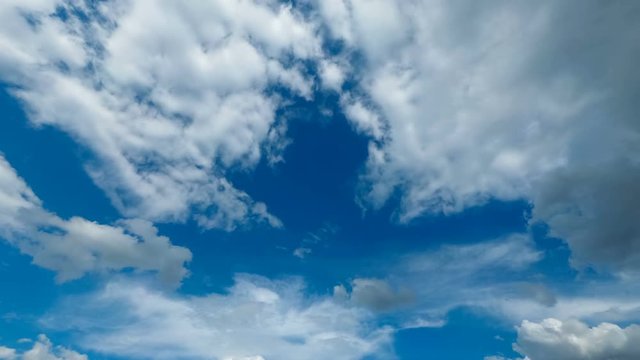 Clouds are Moving in the Blue Sky. Time Lapse. Beautiful White fluffy clouds over blue sky soar in Timelapse.