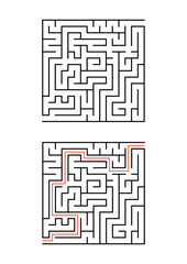 A square maze for children. Simple flat vector illustration isolated on white background. With the answer.