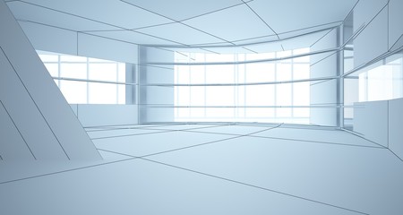 Abstract drawing white parametric interior. Polygon black drawing. 3D illustration and rendering.