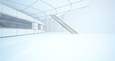 Abstract drawing white parametric interior. Polygon black drawing. 3D illustration and rendering.