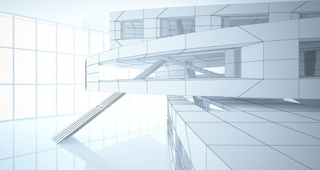 Abstract drawing white parametric interior. Polygon black drawing. 3D illustration and rendering.