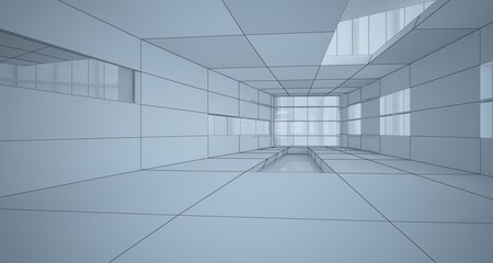 Abstract drawing white parametric interior. Polygon black drawing. 3D illustration and rendering.