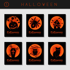 Set of black paper cut halloween cards