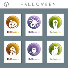 Set of white paper cut halloween cards