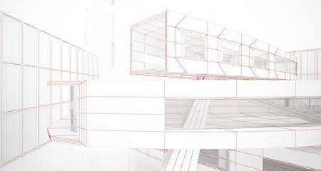 Abstract drawing white parametric interior. Polygon black drawing. 3D illustration and rendering.