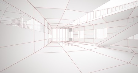 Abstract drawing white parametric interior. Polygon black drawing. 3D illustration and rendering.