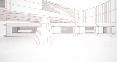 Abstract drawing white parametric interior. Polygon black drawing. 3D illustration and rendering.