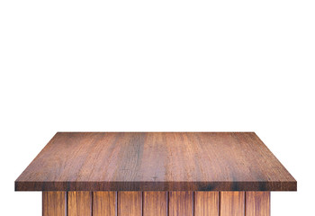 Empty brown wood Shelf Table isolated on white background. for montage of your product